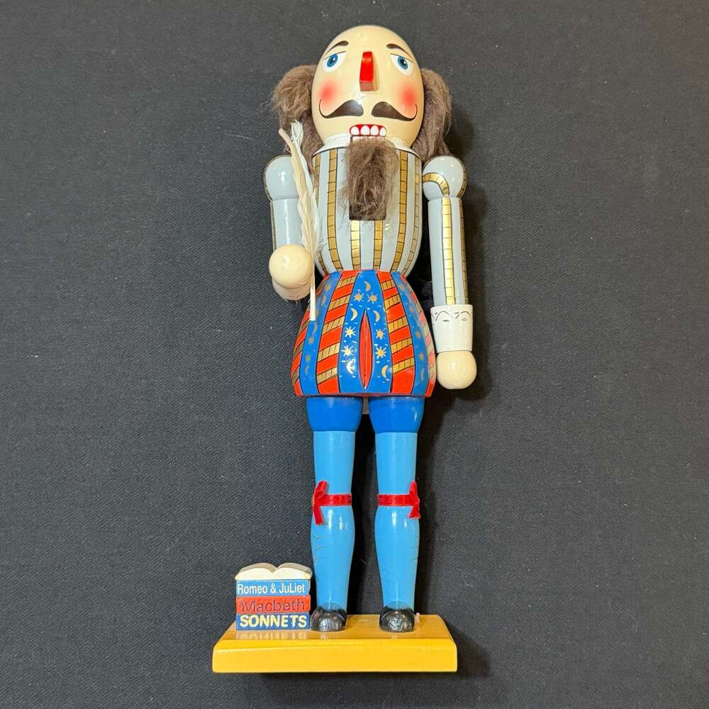 Vintage William Shakespeare Wooden Nutcracker 14” with Quill and Books